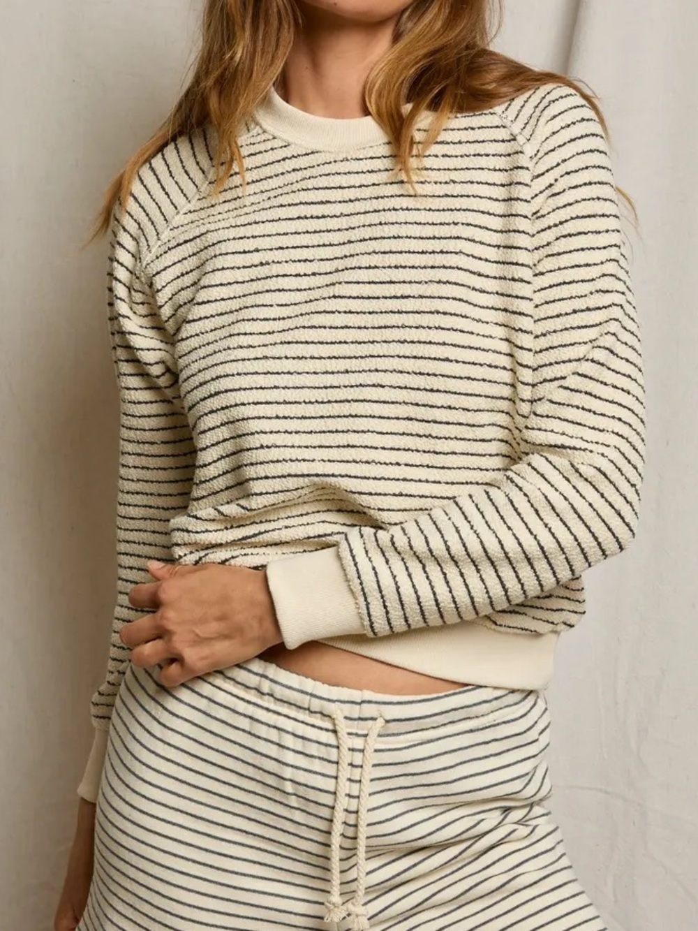 perfectwhitetee alexi stripe french terry crew sweatshirt